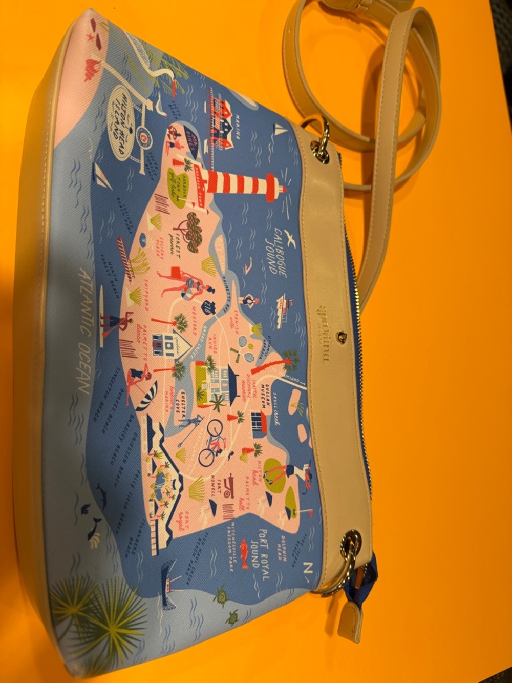 Spartina 449  South Carolina Map-Print Crossbody Bag in Blue and Cream